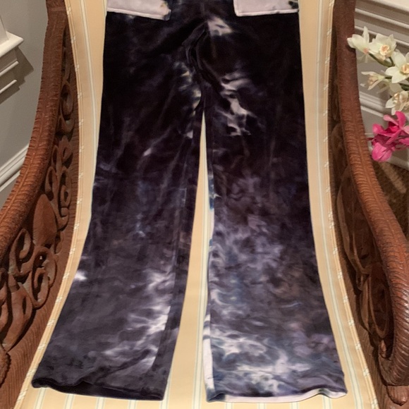 KIM SHUI VELVET LUXURY LOUNGE PANTS MADE IN ITALY PURPLE WASH TIE-DYE DESIGN S,L - Picture 11 of 16